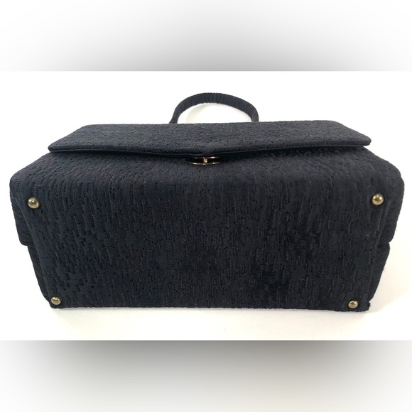 Crown Lewis Vintage Black Jacquard Evening Bag Top Handle Handbag - Picture 6 of 12